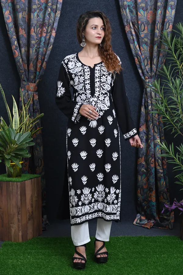 Black_Modal_Lucknowi_Chikankari_Hand_Embroided_Kurta_For_Women