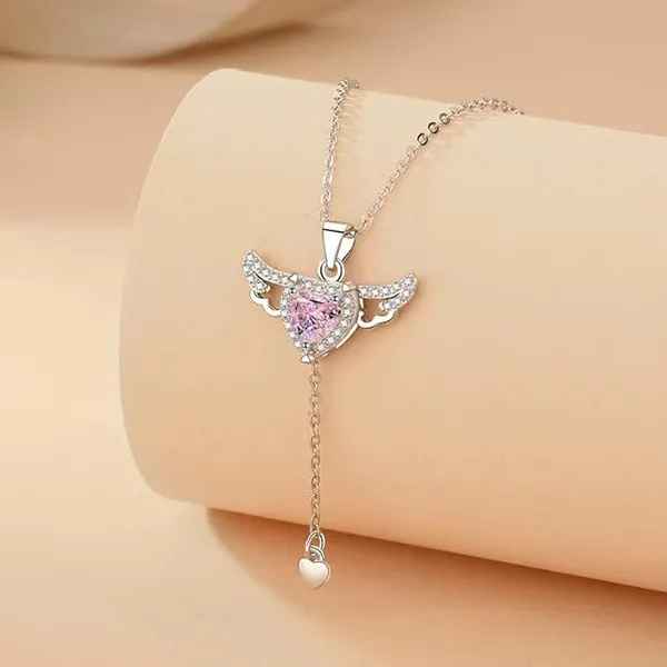 RoseGold_Pink_Stone_Women's_Stainless_Steel_Necklace_with_Moving_Winged_Heart