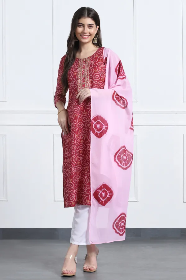 Maroon_Muslin_Ankle_Length_Kurta_Pant_Suit_Set