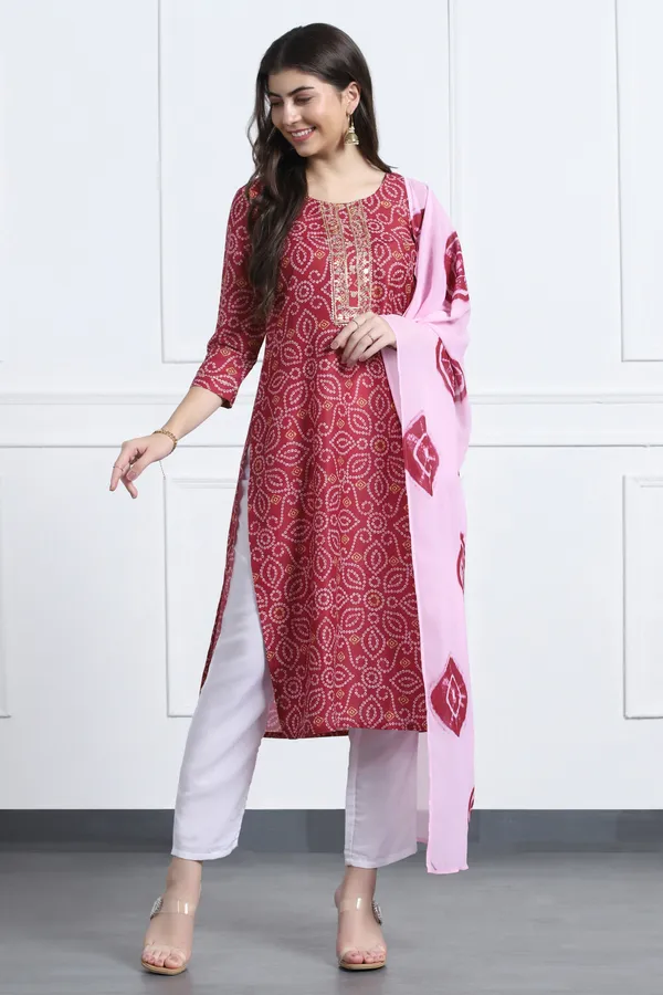 Maroon_Muslin_Ankle_Length_Kurta_Pant_Suit_Set