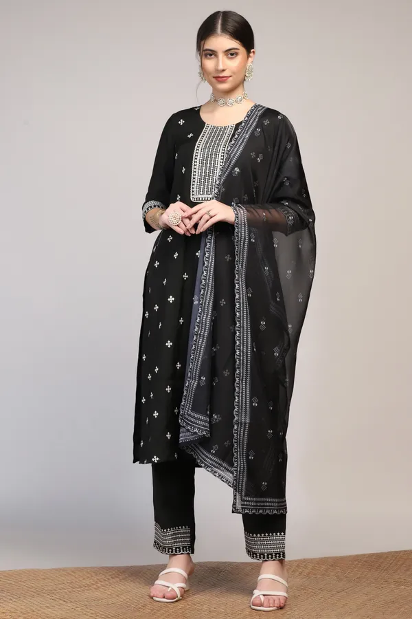 Black_Silk_Blend_Ankle_Length_Kurta_Pant_Suit_Set