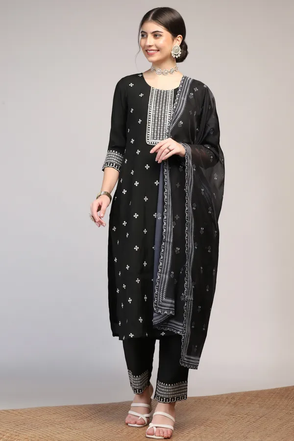 Black_Silk_Blend_Ankle_Length_Kurta_Pant_Suit_Set