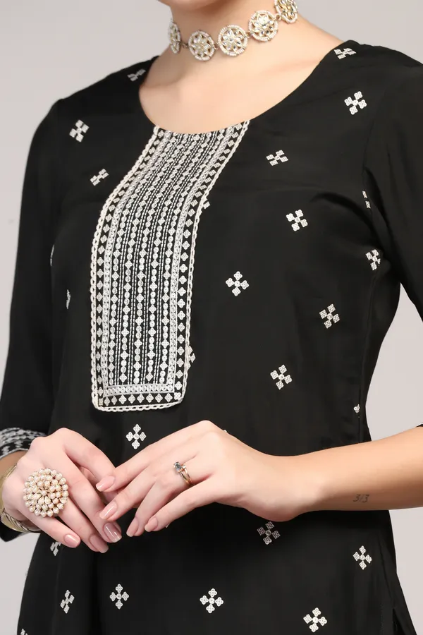 Black_Silk_Blend_Ankle_Length_Kurta_Pant_Suit_Set