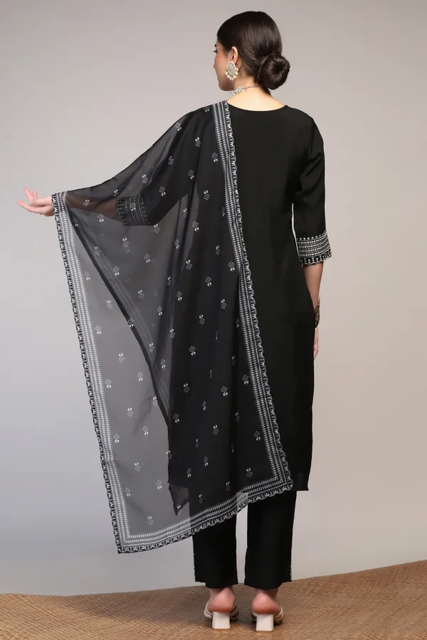 Black_Silk_Blend_Ankle_Length_Kurta_Pant_Suit_Set