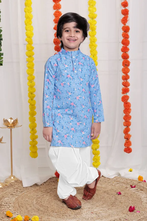 Skyblue_A_Line_Kurta_With_Dhoti_Set_For_Boys