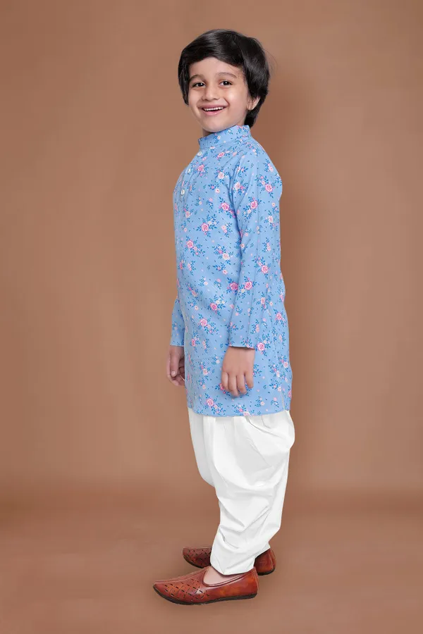 Skyblue_A_Line_Kurta_With_Dhoti_Set_For_Boys