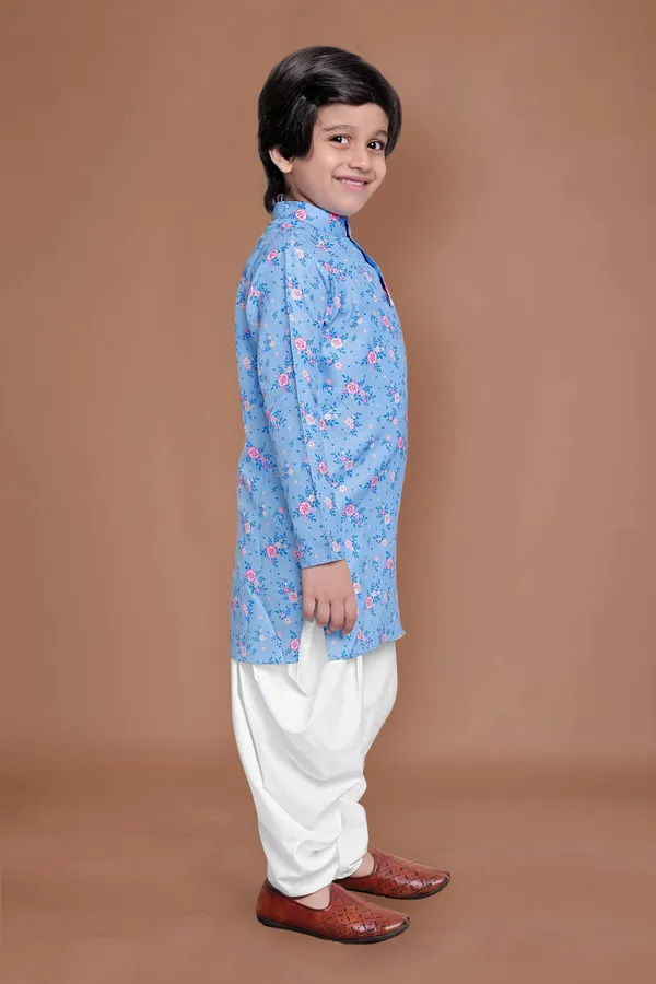 Skyblue_A_Line_Kurta_With_Dhoti_Set_For_Boys