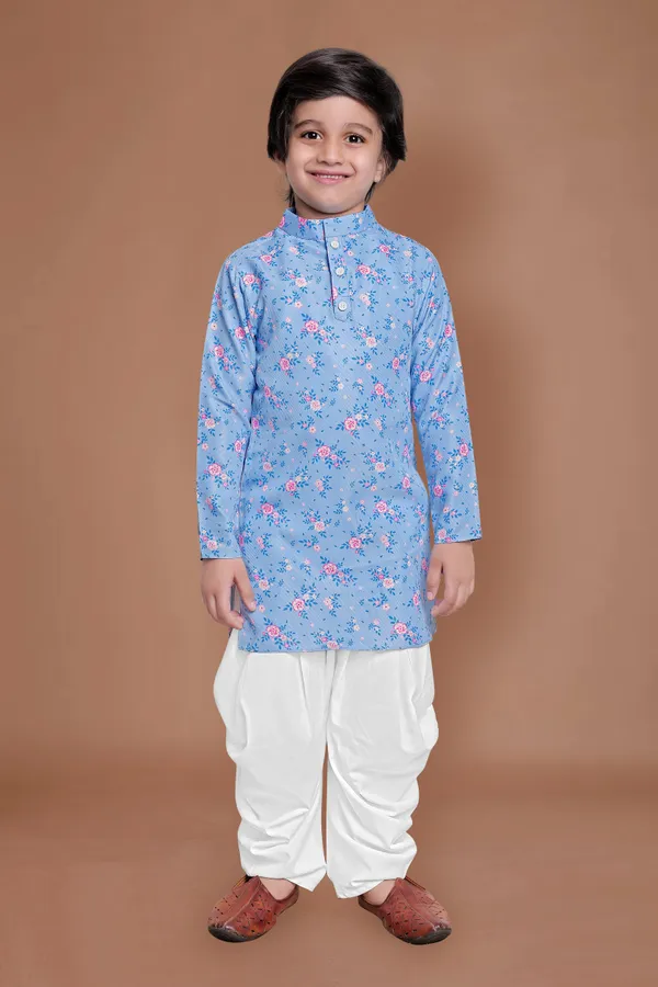Skyblue_A_Line_Kurta_With_Dhoti_Set_For_Boys