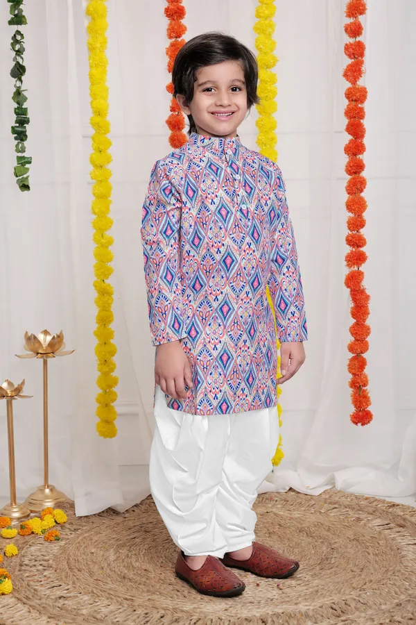 Multicolor_A_Line_Kurta_With_Dhoti_Set_For_Boys