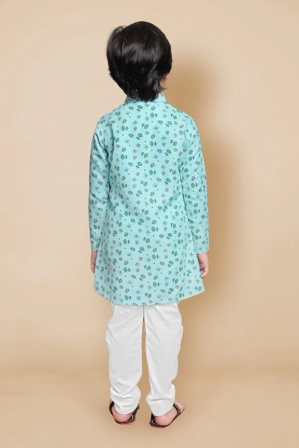 Turquoise_A_Line_Kurta_With_Pyjama_Set_For_Boys