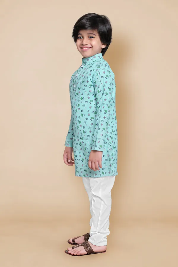 Turquoise_A_Line_Kurta_With_Pyjama_Set_For_Boys