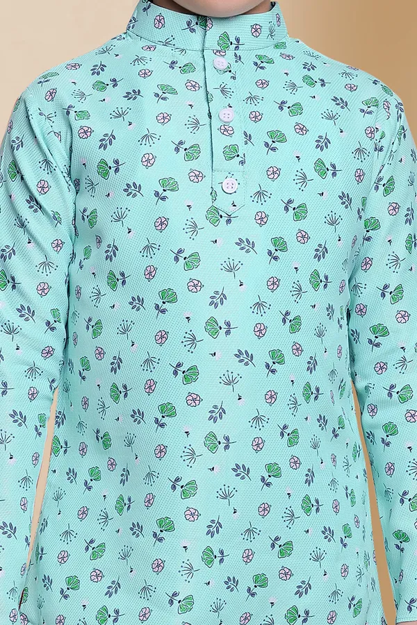 Turquoise_A_Line_Kurta_With_Pyjama_Set_For_Boys