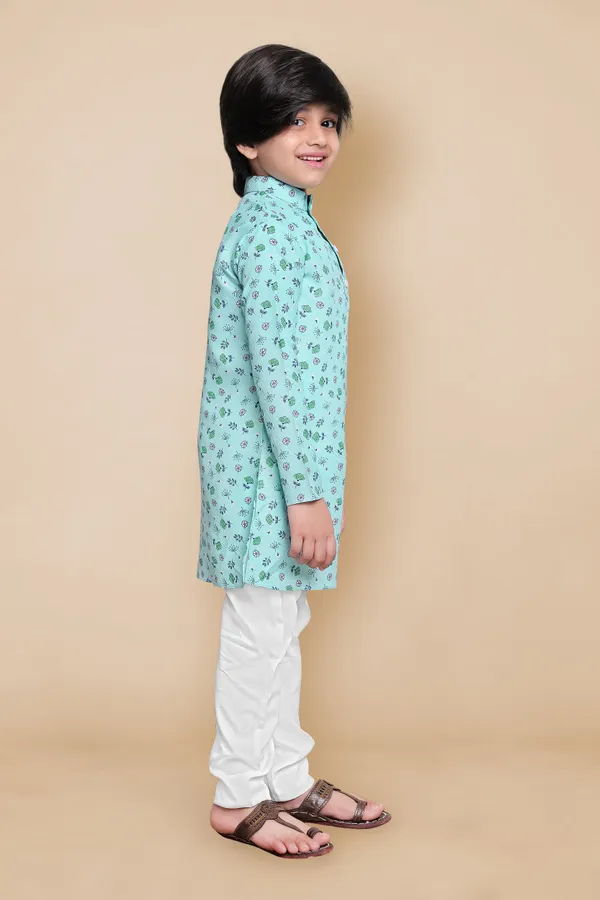 Turquoise_A_Line_Kurta_With_Pyjama_Set_For_Boys
