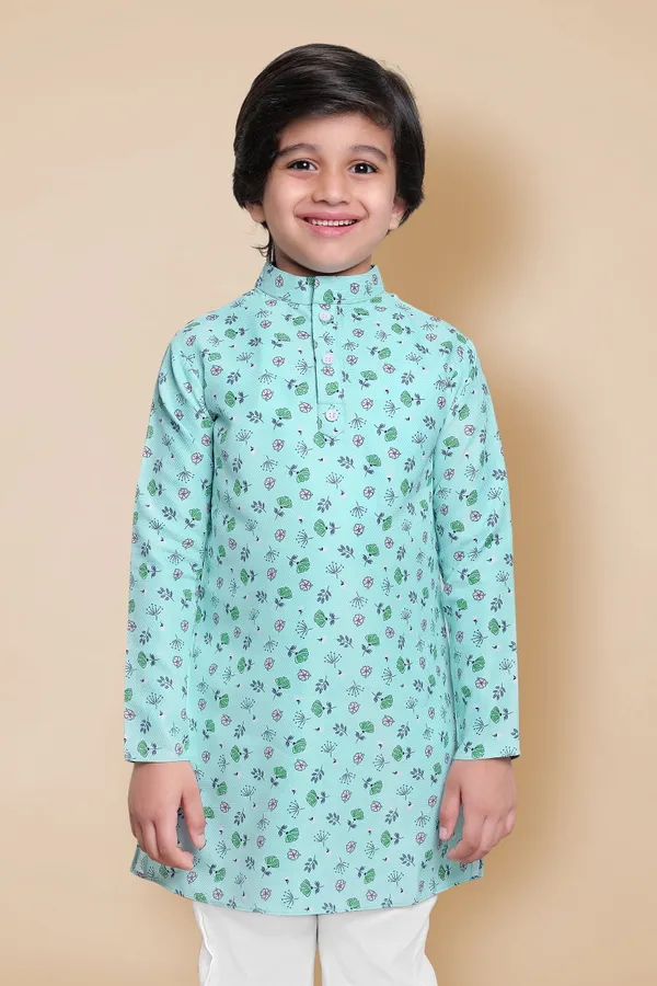 Turquoise_A_Line_Kurta_With_Pyjama_Set_For_Boys