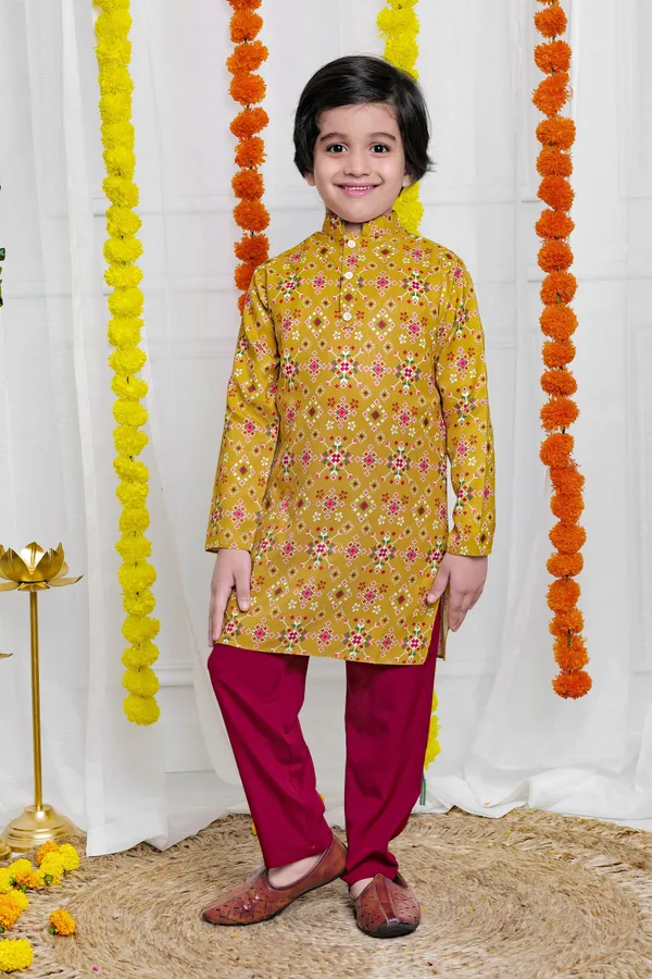 Mustard_A_Line_Kurta_With_Payjama_Set_For_Boys