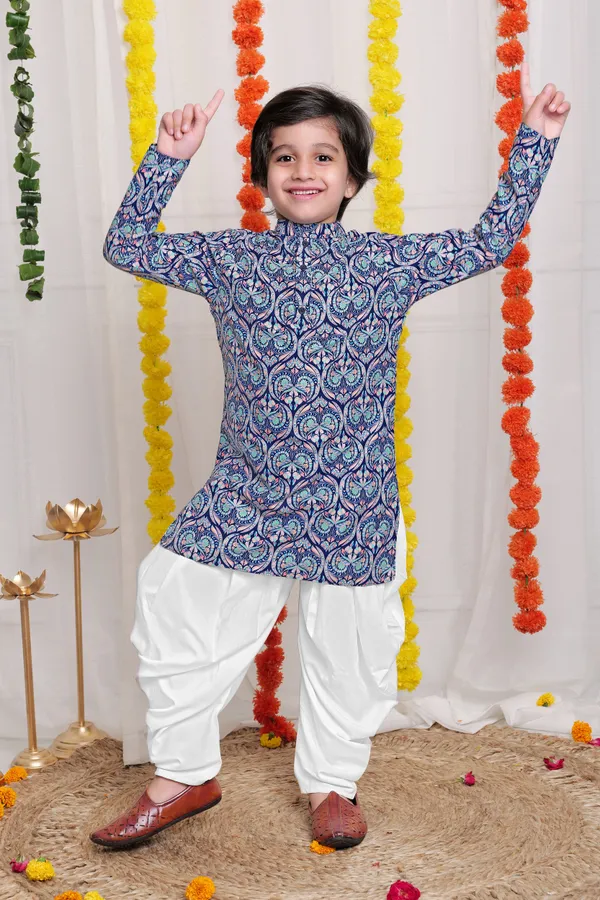 Navy_A_Line_Kurta_With_Dhoti_Set_For_Boys