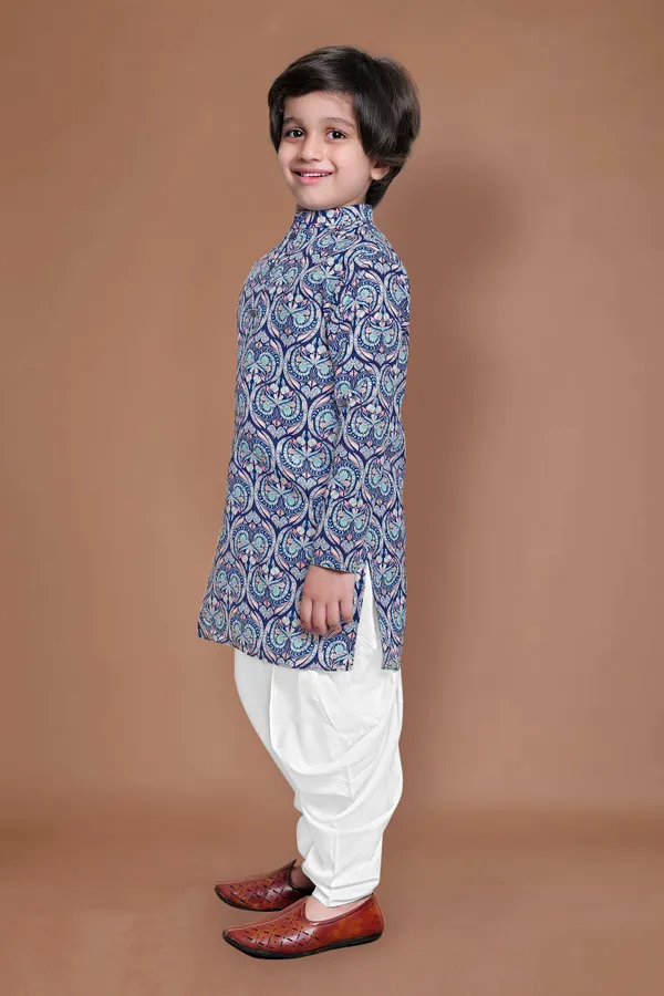 Navy_A_Line_Kurta_With_Dhoti_Set_For_Boys