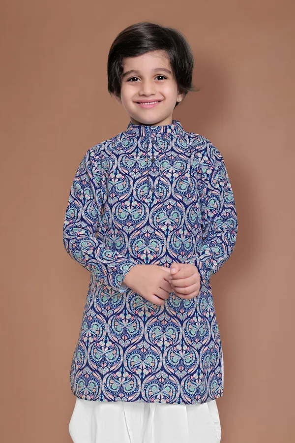 Navy_A_Line_Kurta_With_Dhoti_Set_For_Boys