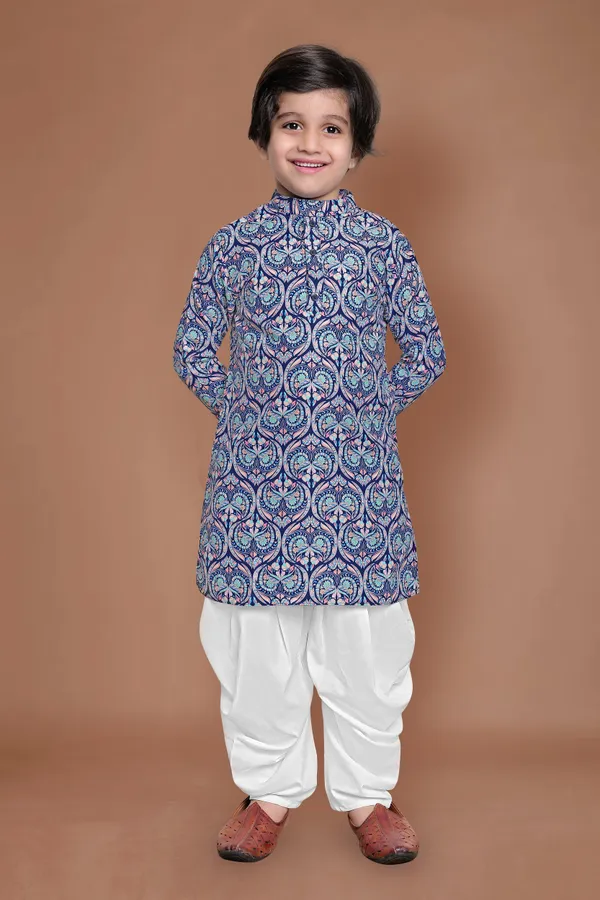 Navy_A_Line_Kurta_With_Dhoti_Set_For_Boys