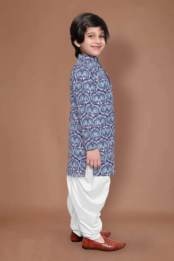 Navy_A_Line_Kurta_With_Dhoti_Set_For_Boys