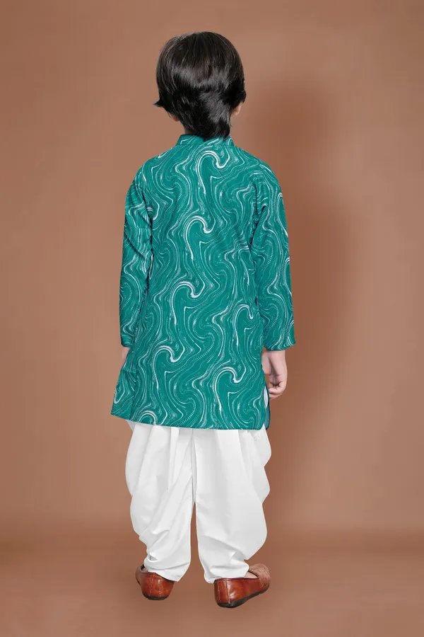Green_Asymmetric_Kurta_With_Dhoti_Set_For_Boys