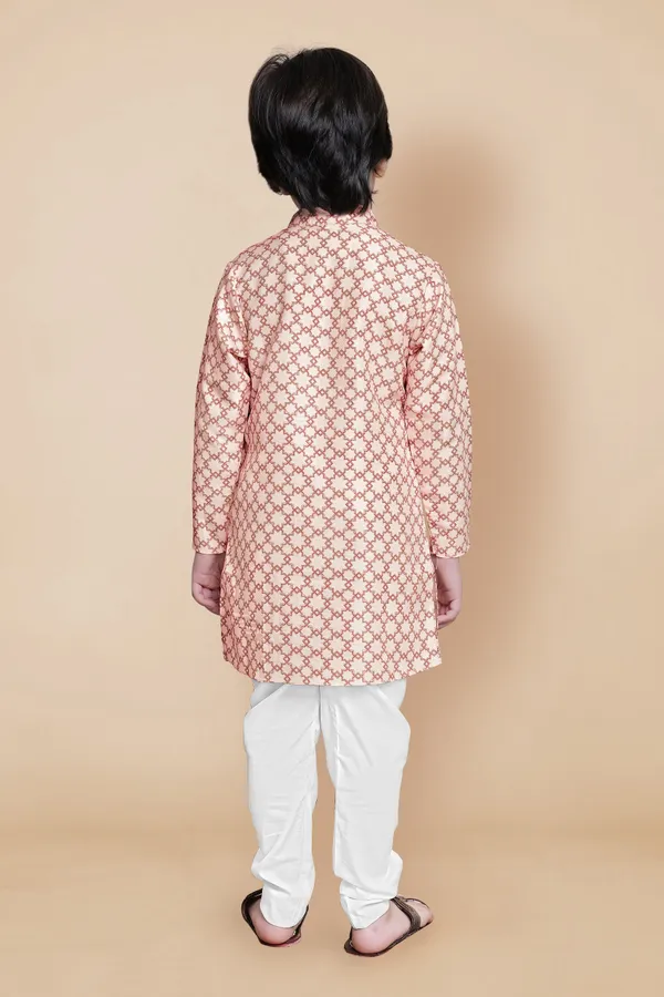 Cream_Geometric_Printed_Kurta_With_Payjama_Set_For_Boys