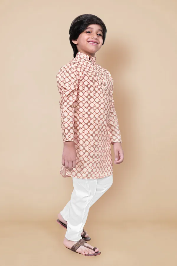 Cream_Geometric_Printed_Kurta_With_Payjama_Set_For_Boys