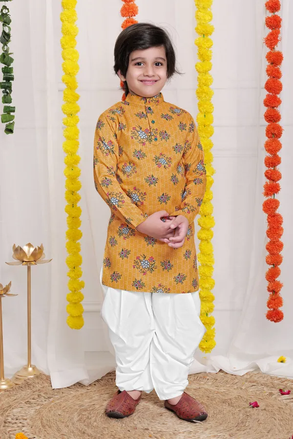 Mustard_A_Line_Kurta_With_Dhoti_Set_For_Boys