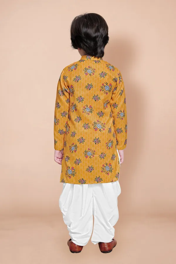 Mustard_A_Line_Kurta_With_Dhoti_Set_For_Boys
