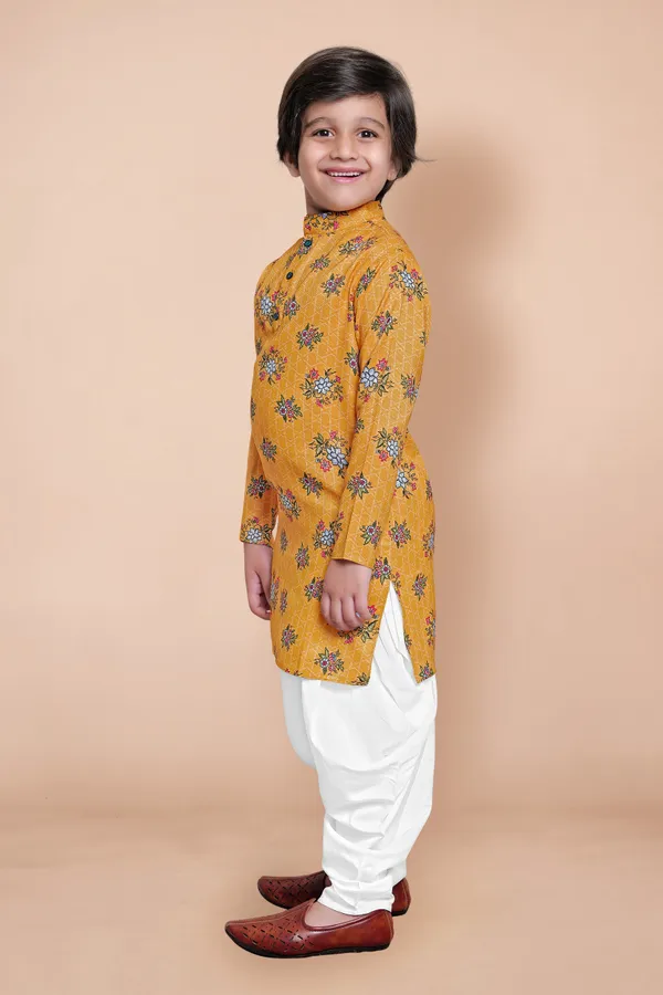 Mustard_A_Line_Kurta_With_Dhoti_Set_For_Boys