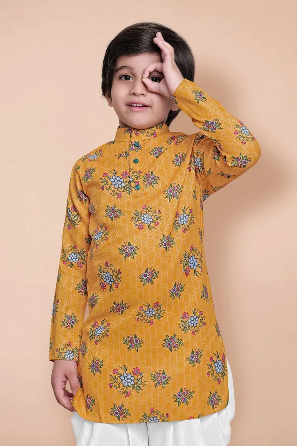 Mustard_A_Line_Kurta_With_Dhoti_Set_For_Boys