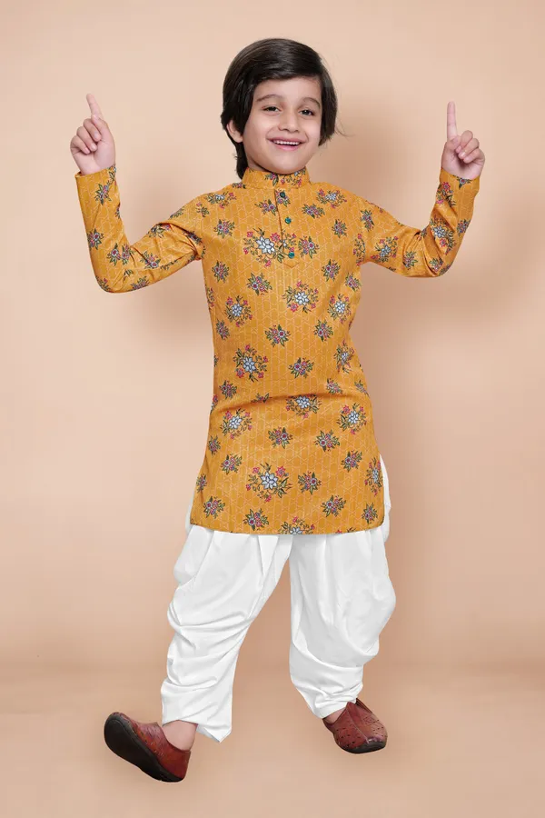 Mustard_A_Line_Kurta_With_Dhoti_Set_For_Boys