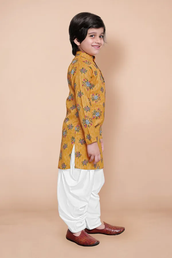 Mustard_A_Line_Kurta_With_Dhoti_Set_For_Boys