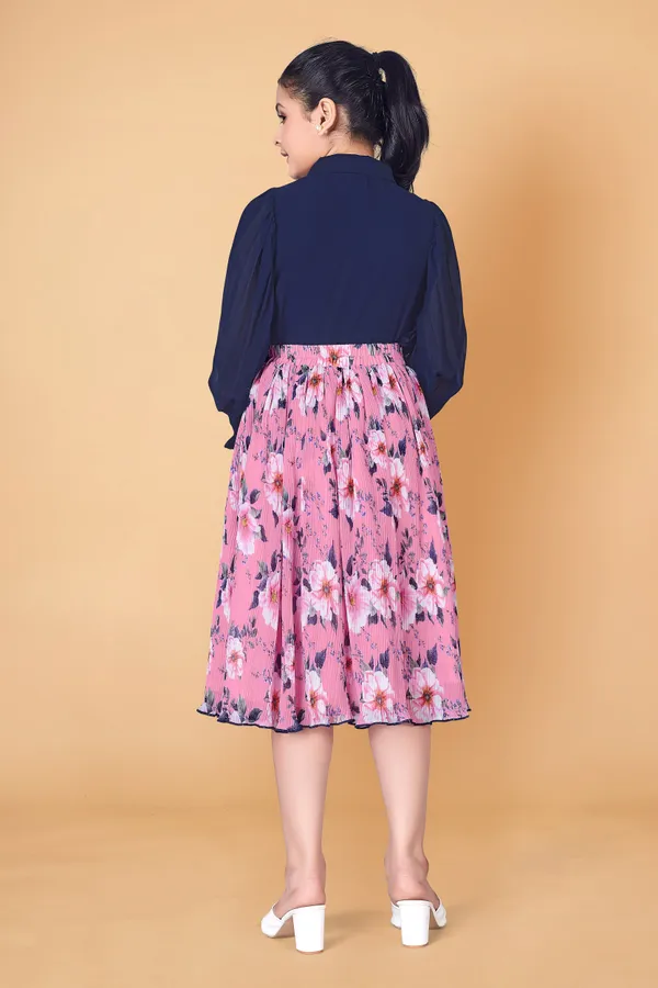 Navy_Blue_Georgette_Top_With_Accordion_Pleated_Skirt_Clothing_Set_For_Girls