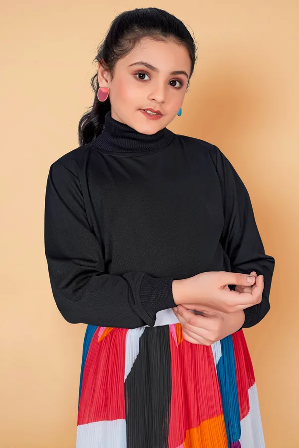 Black_Lycra_Top_With_Accordion_Pleated_Georgette_Skirt_Clothing_Set_For_Girls