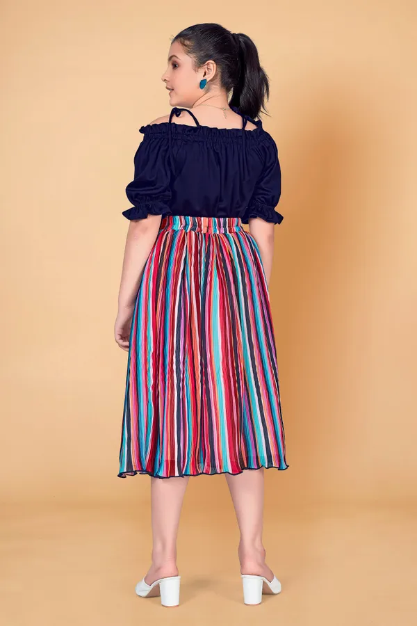 Navy_Blue_Lycra_Top_With_Accordion_Pleated_Georgette_Skirt_Clothing_Set_For_Girls