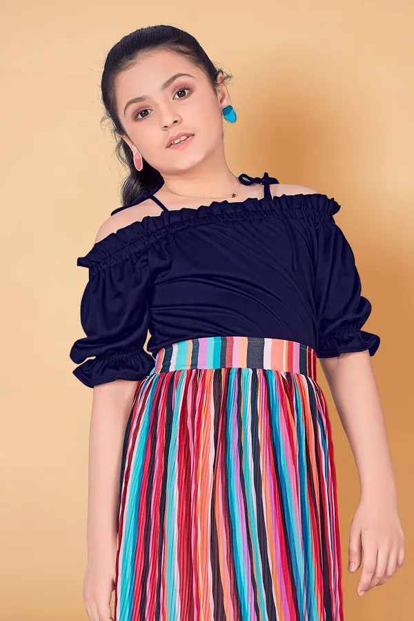 Navy_Blue_Lycra_Top_With_Accordion_Pleated_Georgette_Skirt_Clothing_Set_For_Girls
