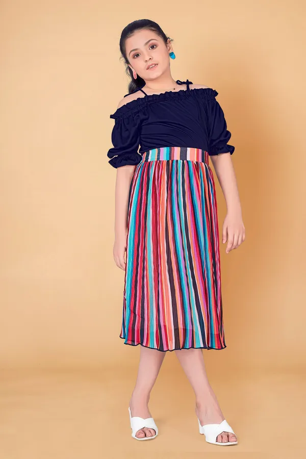 Navy_Blue_Lycra_Top_With_Accordion_Pleated_Georgette_Skirt_Clothing_Set_For_Girls