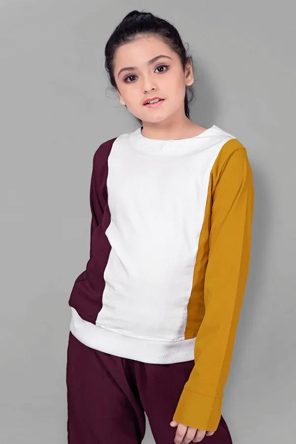 Mustard_Polyester_Lycra_T-Shirt_With_Trouser_Set_For_Girls