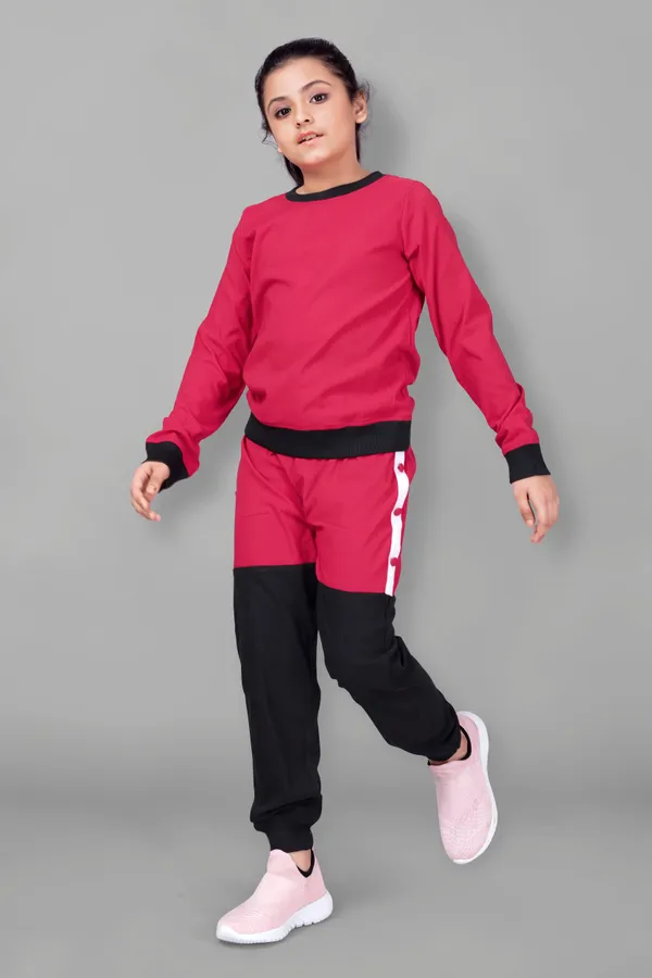 Red_Polyester_Lycra_T-Shirt_With_Trouser_Set_For_Girls