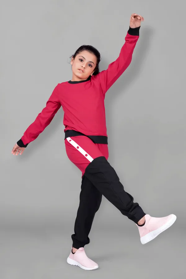 Red_Polyester_Lycra_T-Shirt_With_Trouser_Set_For_Girls