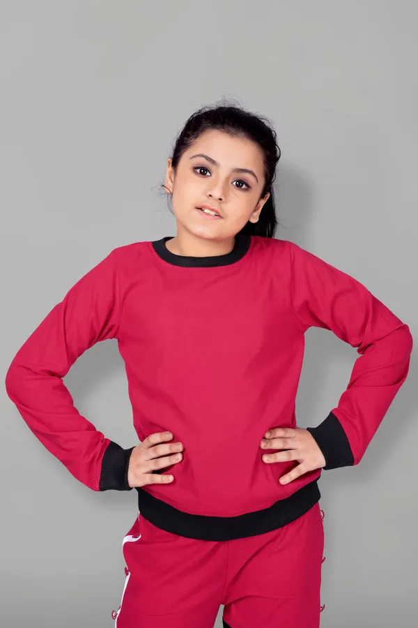Red_Polyester_Lycra_T-Shirt_With_Trouser_Set_For_Girls