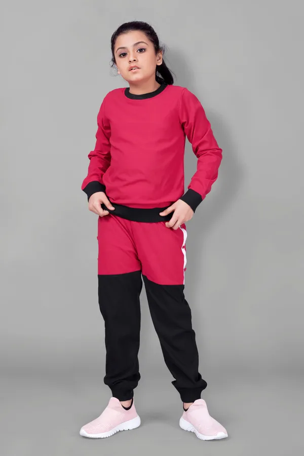 Red_Polyester_Lycra_T-Shirt_With_Trouser_Set_For_Girls