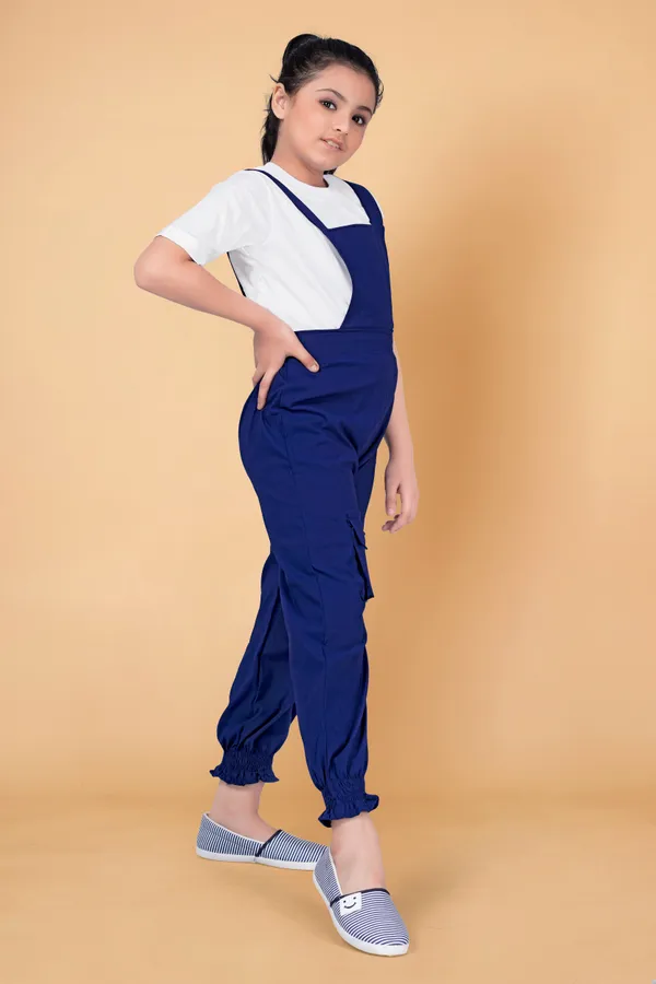 Navy_Blue_Polyester_Lycra_Solid_Top_With_Strappy_Dungaree_Set_For_Girls
