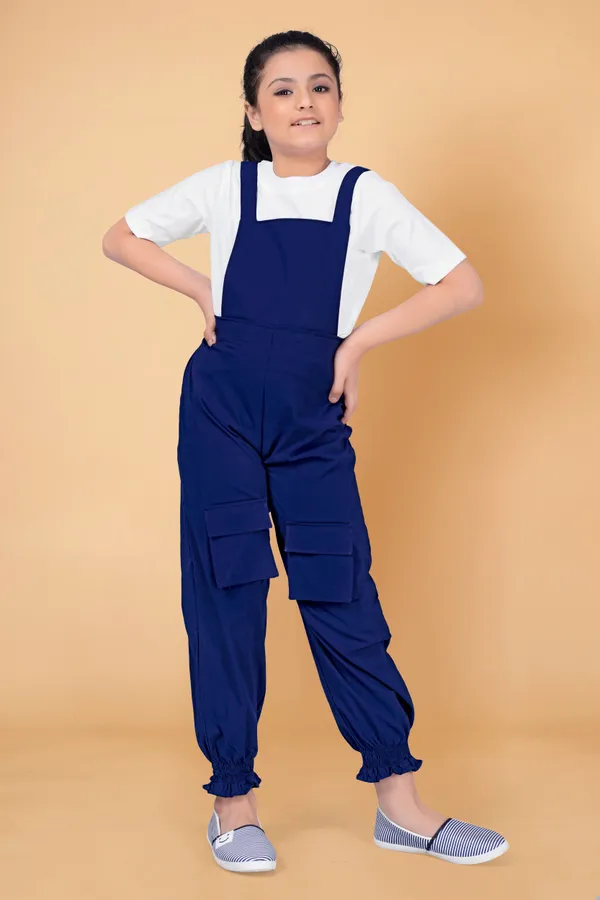Navy_Blue_Polyester_Lycra_Solid_Top_With_Strappy_Dungaree_Set_For_Girls