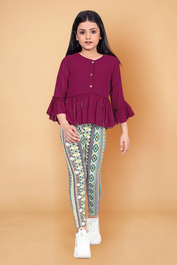 Maroon_Georgette_Top_With_Geometric_Printed_Jaggings_Apparel_Combo_Set_For_Girls