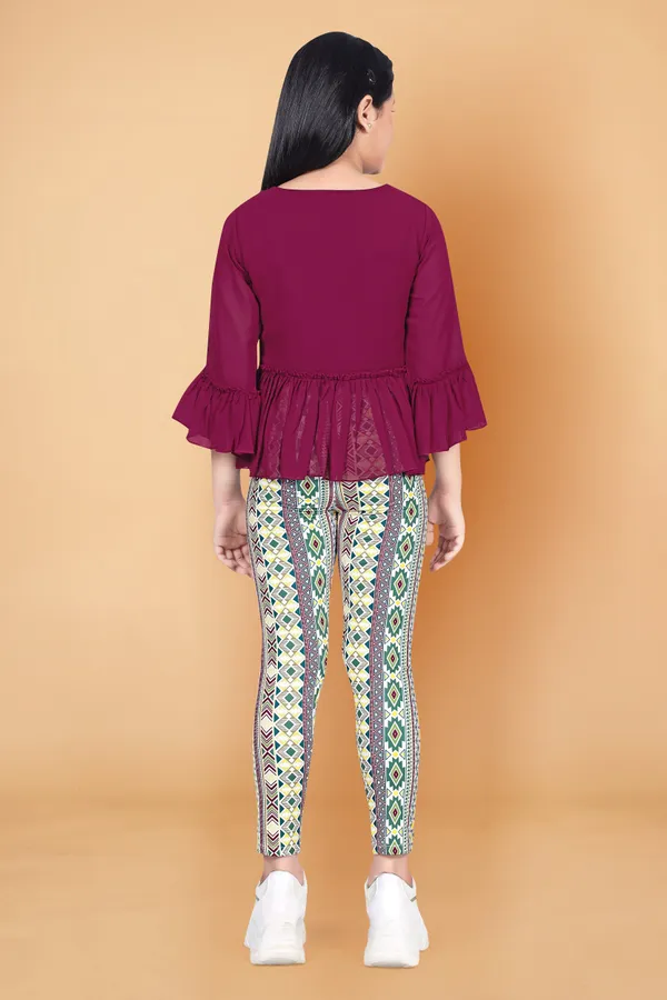 Maroon_Georgette_Top_With_Geometric_Printed_Jaggings_Apparel_Combo_Set_For_Girls