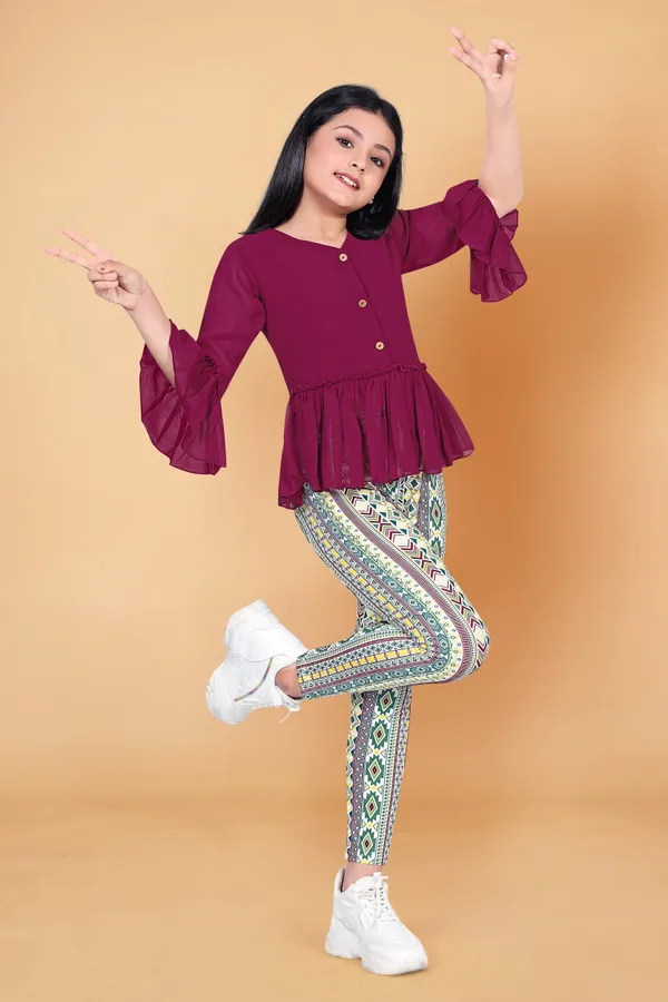 Maroon_Georgette_Top_With_Geometric_Printed_Jaggings_Apparel_Combo_Set_For_Girls