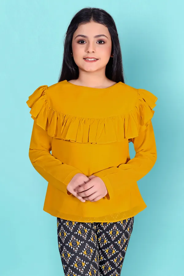Yellow_Georgette_Top_With_Geometric_Printed_Jaggings_Apparel_Combo_Set_For_Girls
