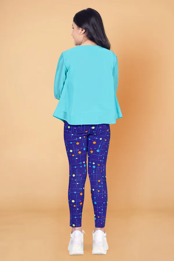 Sky_Blue_Solid_Georgette_Top_With_Colorful_Dot_Printed_Jaggings_Apparel_Combo_Set_For_Girls